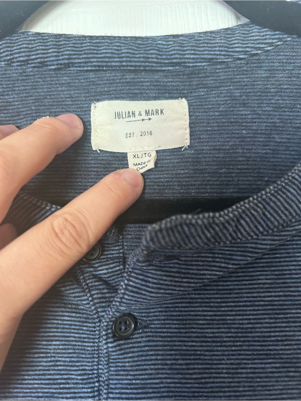 JULIAN & MARK Men's Textured Navy Striped Button Polo, Size XL
